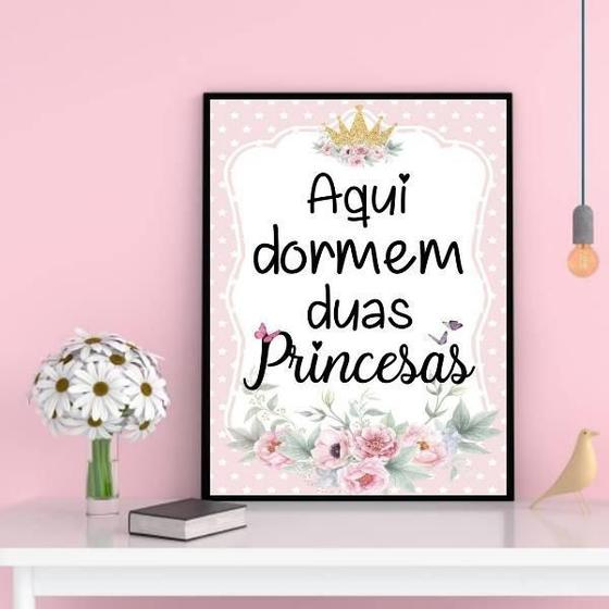 Imagem de Quadro Aqui Dormem Duas Princesas 45X34Cm - Madeira Branca