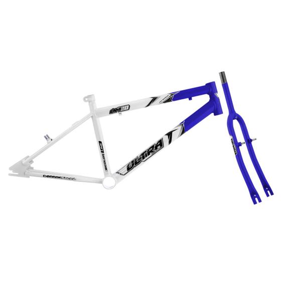 Imagem de Quadro Aro 20 Ultra Bikes em Aço Carbono Bicolor com Garfo Rebaixado Branco - Azul