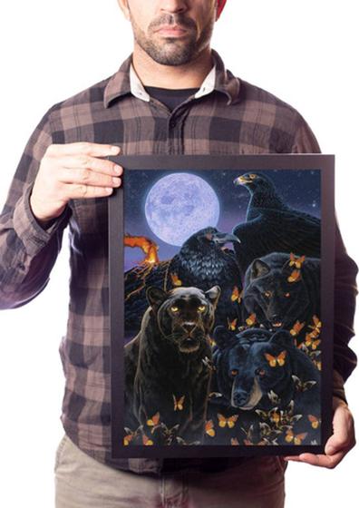 Imagem de Quadro Arte Animais Da Lua Noite Pantera Corvo Decoração