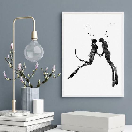 Imagem de Quadro Arte Casal De Mergulhadores 45x34cm - com vidro
