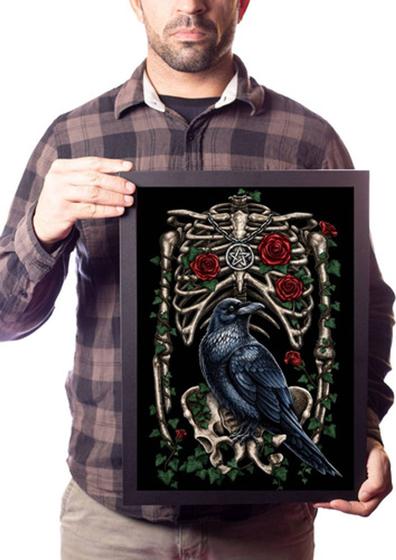 Imagem de Quadro Arte Corvo Caveira Rosas Misticismo Wicca