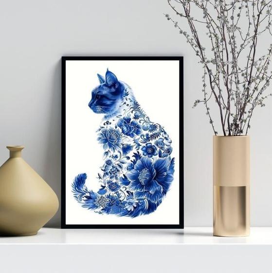 Imagem de Quadro Arte Gato Floral ul 33X24Cm - Com Vidro