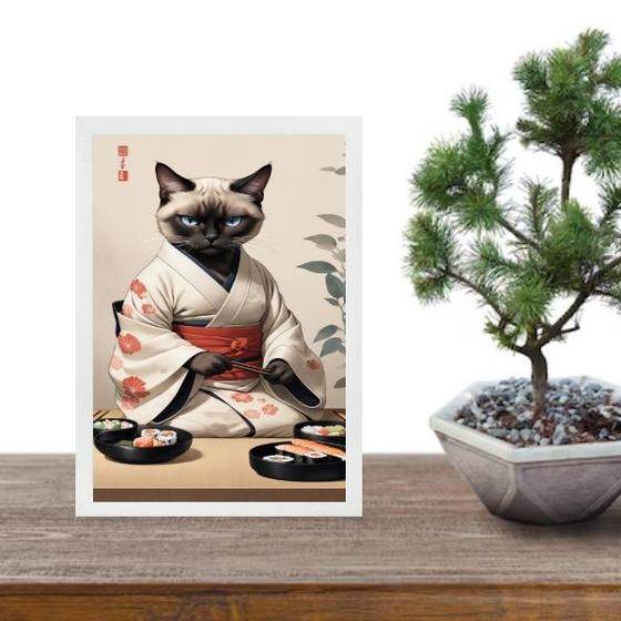 Imagem de Quadro Arte Oriental Sushi Cat 24x18cm - com vidro