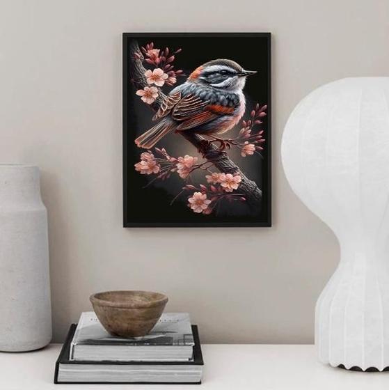 Imagem de Quadro Arte Passarinho Com Flores 24X18Cm - Com Vidro