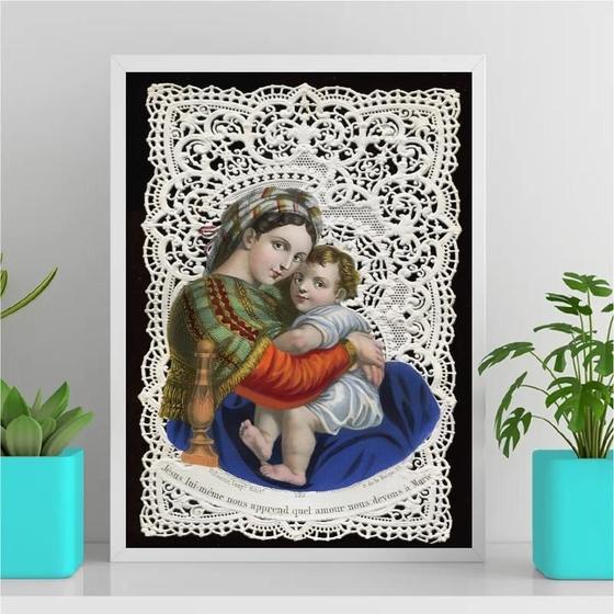 Imagem de Quadro Arte Sacra Maria E Menino Jesus 33x24cm Branca