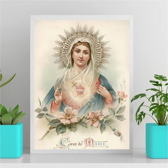 Imagem de Quadro Arte Sacra Sagrado Coração De Maria Vintage 24x18cm - com vidro