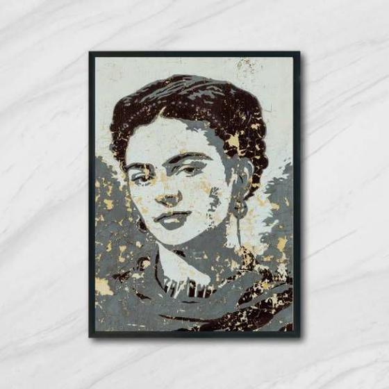 Imagem de Quadro Artístico Frida Cinza e Preto 45x34cm - com vidro