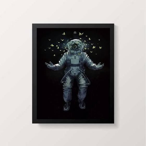 Imagem de Quadro Astronauta Com Borboletas 45X34Cm Com Vidro Preta