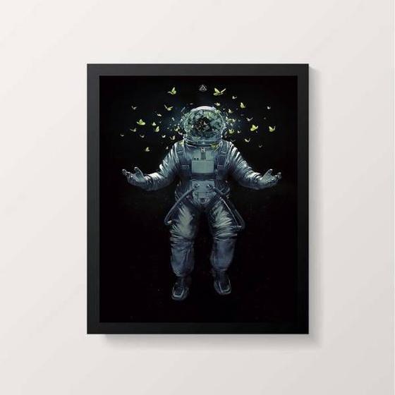 Imagem de Quadro Astronauta Com Borboletas 45x34cm - com vidro