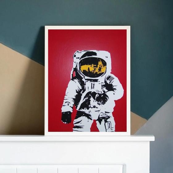 Imagem de Quadro Astronauta Pop Art 24x18cm Moldura Branca