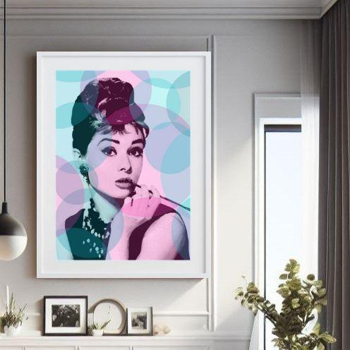 Imagem de Quadro Audrey Hepburn Colored Bubbles 60x48cm