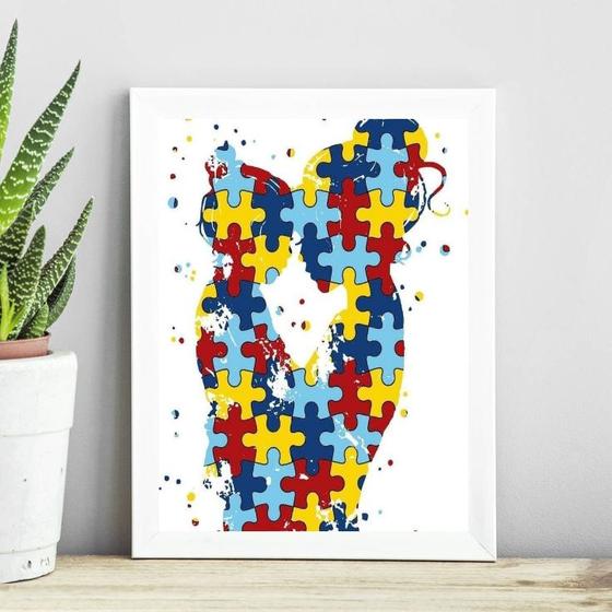 Quadro Autismo - Mãe e Filho 45x34cm - Quadros On-line Imagem de Quadro Autismo - Mãe e Filho 45x34cm