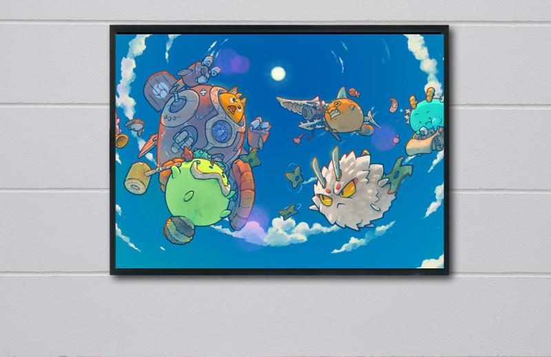 Imagem de Quadro Axie Infinity Jogo NTF Criptomoedas com Moldura E Acetato Tamanho A3