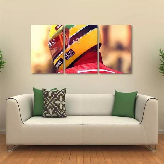 Imagem de Quadro Ayrton Senna Capacete Decorativo Em Tecido 3 Peças 1R