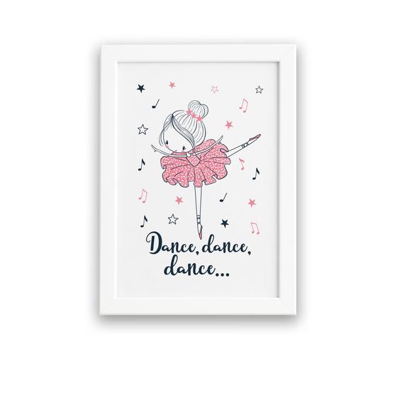 Imagem de Quadro Bailarina Frase Dance para Menina Mold Branca 22x32cm