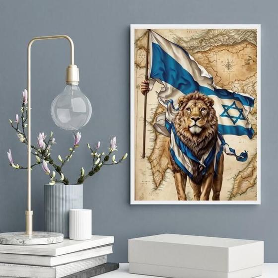 Imagem de Quadro Bandeira De Israel - Leão 24X18Cm - Com Vidro