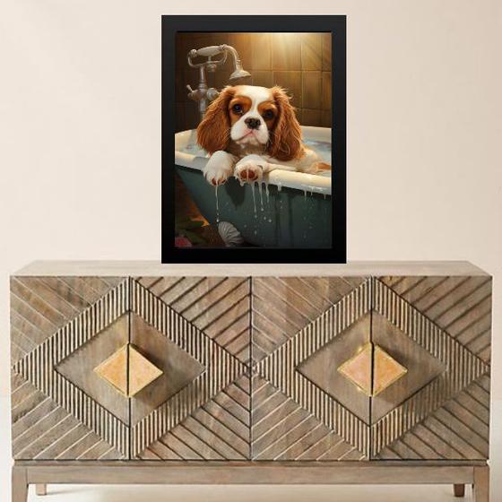 Imagem de Quadro Banheiro Cão Charles Spaniel 24x18cm - com vidro