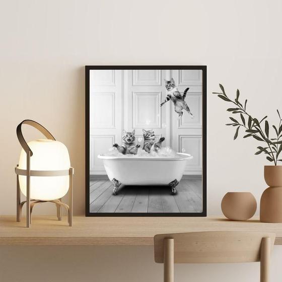 Imagem de Quadro Banheiro Gatinhos Na Banheira 24X18Cm - Com Vidro