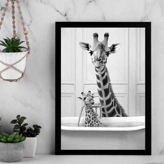 Imagem de Quadro Banheiro - Girafa Com Filhote 45X34Cm - Com Vidro