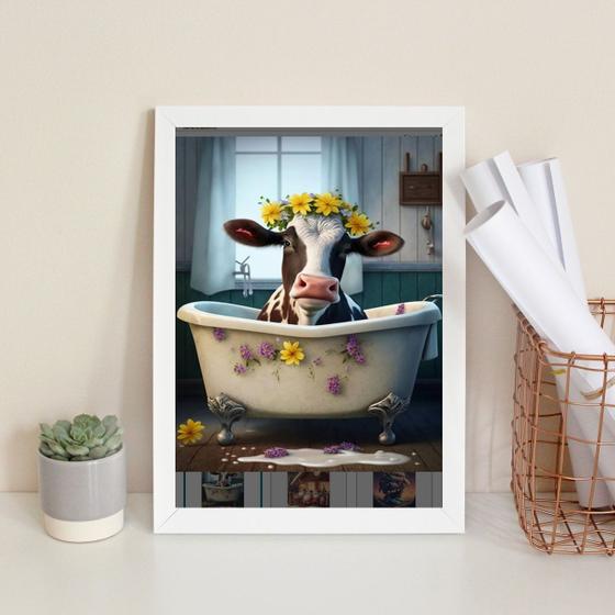 Imagem de Quadro Banheiro Vaca Tomando 24x18cm - com vidro