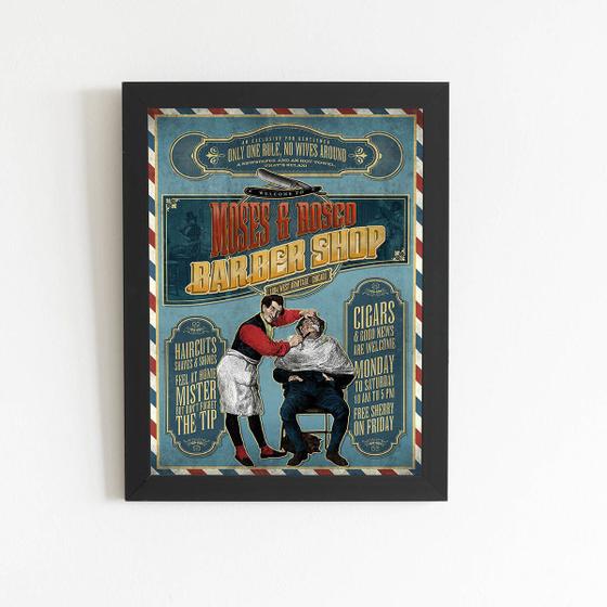 Imagem de Quadro Barbearia Barber Retro Vintage Moldura Preta 60x40cm