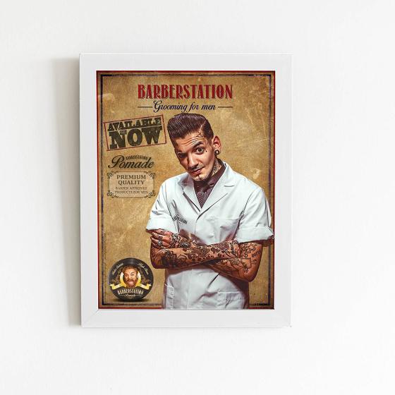 Imagem de Quadro Barbearia Barberstation Moldura Branca 60x40cm