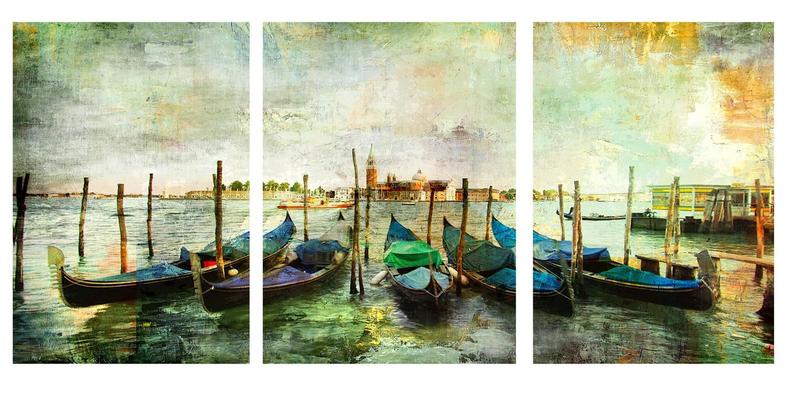 Imagem de Quadro barcos Veneza  70x150   trio Atelier Valverde