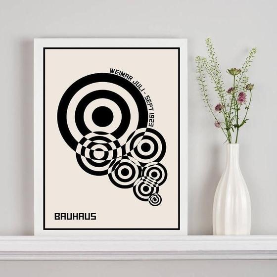 Imagem de Quadro Bauhaus Círculos Bege E Preto 33X24Cm