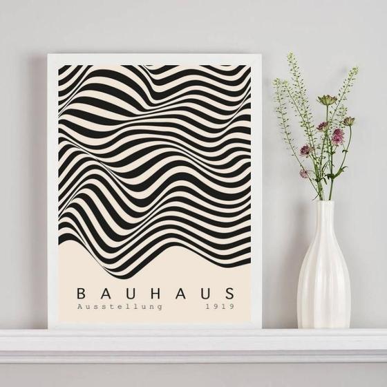 Imagem de Quadro Bauhaus Ondas Bege Com Preto 24X18Cm - Com Vidro