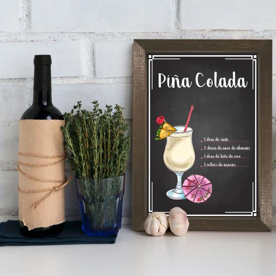 Imagem de Quadro Bebida Piña Colada 22x32cm Moldura Marrom