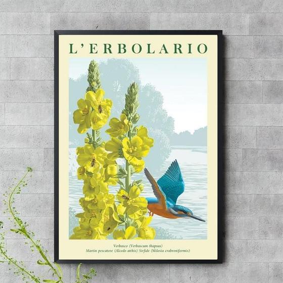 Imagem de Quadro Beija-Flor ul Flores Amarelas 45X34Cm - Com Vidro