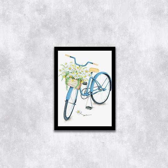 Imagem de Quadro Bicicleta Azul com Flores 45x34cm - com vidro