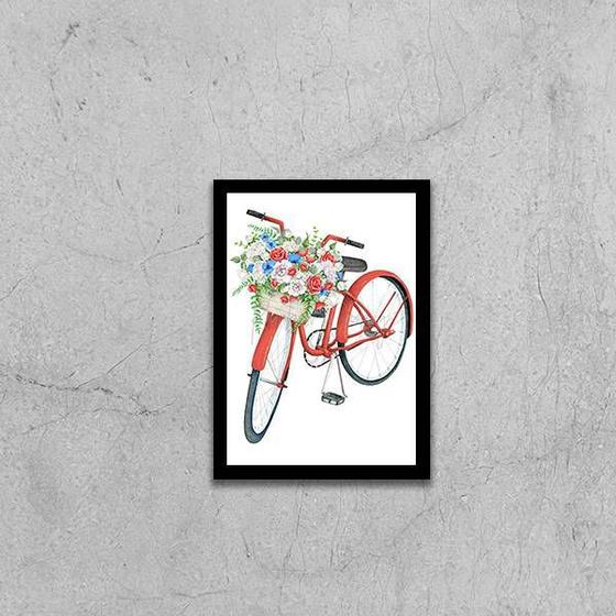 Imagem de Quadro Bicicleta Vermelha com Flores 24x18cm