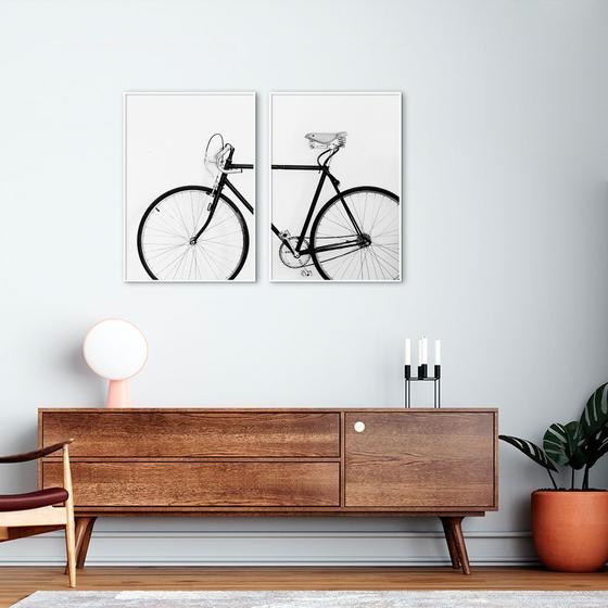 Imagem de Quadro Bicicleta Vintage 88x60 2-60x43 Filete Branco Moldura Filete, Branca