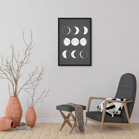 Imagem de Quadro Boho Chalk Moon Phases 43x30 Caixa Preto Moldura Caixa, Preta