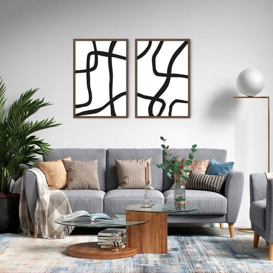 Imagem de Quadro Boho Linhas Abstratas 62x43 2-43x30 Caixa Marrom Moldura Caixa, Marrom Cafe