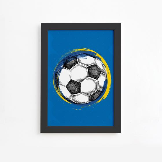 Imagem de Quadro Bola de Futebol Fundo Azul 22x32 Moldura Preta