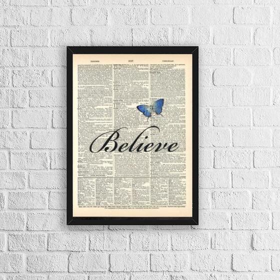 Imagem de Quadro Borboleta Azul Believe 33x24cm - com vidro