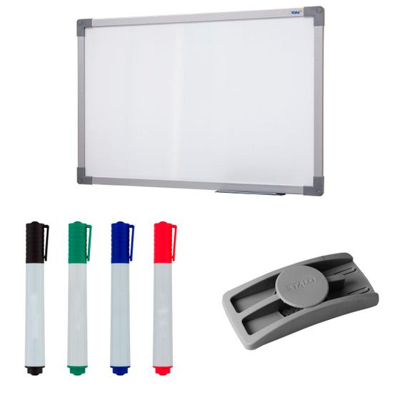 Imagem de Quadro branco 120x90 Aluminio soft Stalo com Apagador e 4 Canetas coloridas
