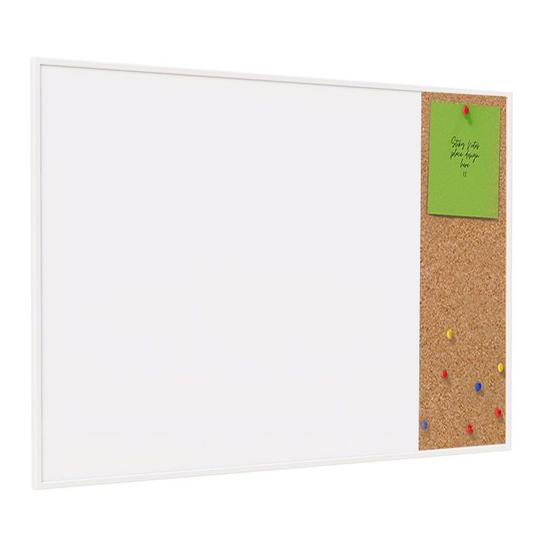 Imagem de Quadro Branco 80x60 com cortiça de 10cm para aviso Acompanha caneta e alfinete