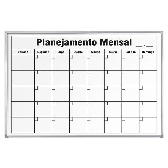 Quadro branco planner calendário lousa mensal 90x60 moldura aluminio - souza Menor preço em Quadro branco planner calendário lousa mensal 90x60 moldura aluminio - souza