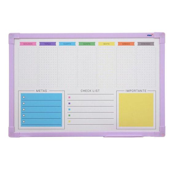 Imagem de Quadro Branco Planner Semanal Uv 60x40cm Colors Lilas Stalo