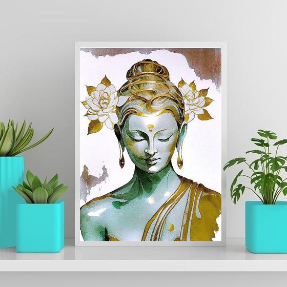 Imagem de Quadro Buda Branco Com Dourado 45x34cm - com vidro