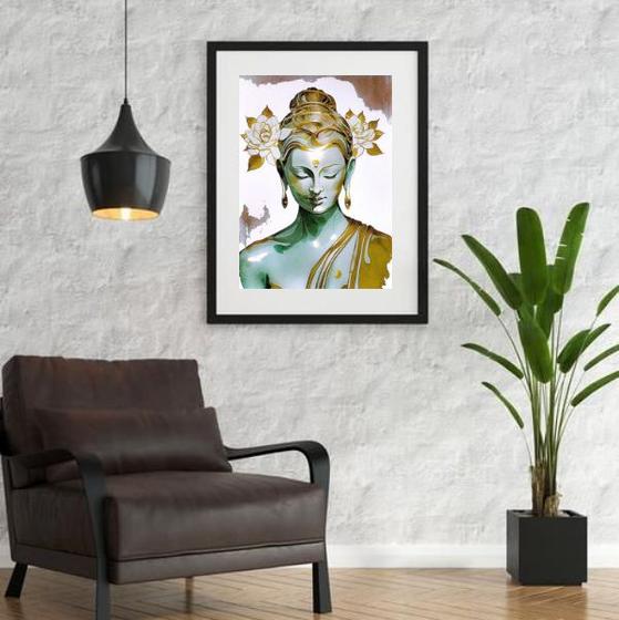 Imagem de Quadro Buda Branco Com Dourado - 60x48cm