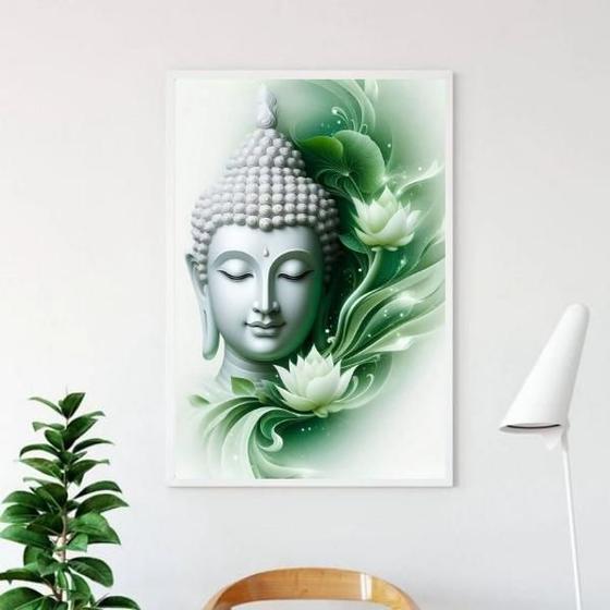 Imagem de Quadro Buda Com Flor De Lotus - Verde 33X24Cm