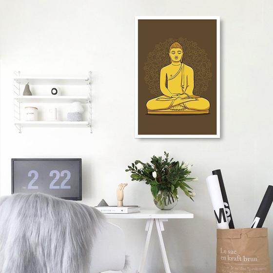 Imagem de Quadro Buda Meditando 43x30 Caixa Branco Moldura Caixa, Branca