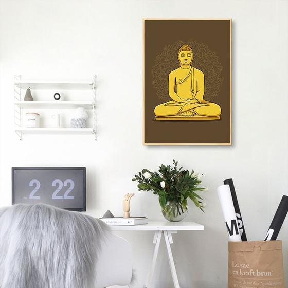 Imagem de Quadro Buda Meditando 43x30 Filete Marfim Moldura Filete, Marfim