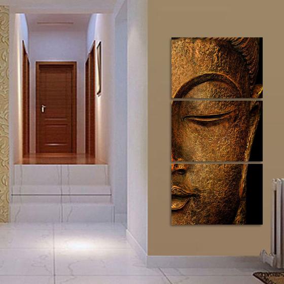 Imagem de Quadro Buda Para Sala Hall decorativo 120x60 Mosaico 3 Peças