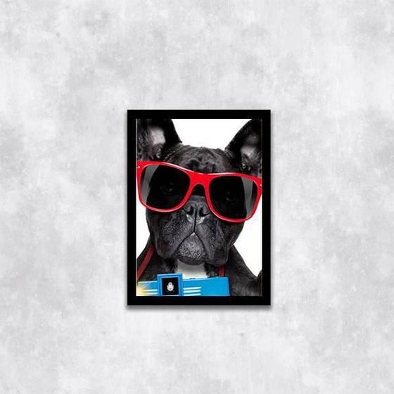 Imagem de Quadro Bulldog Francês Férias 33X24Cm - Vidro Moldura Preta