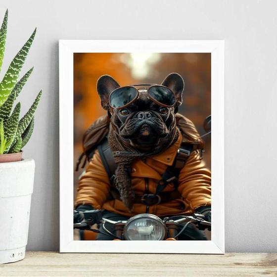 Imagem de Quadro Bulldog Francês Motociclista 33X24Cm - Com Vidro